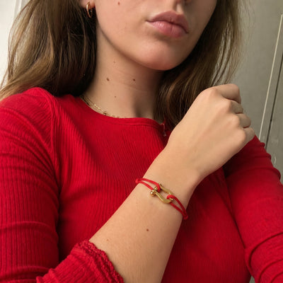 Verstellbares Armband aus Nylonband, Hufeisen-Motiv aus Edelstahl, Modell Ulrich