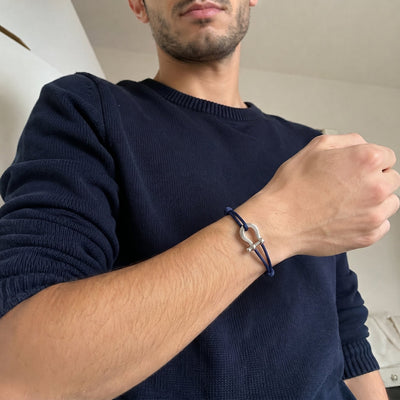 Verstellbares Armband aus Nylonband, Hufeisen-Motiv aus Edelstahl, Modell Ulrich