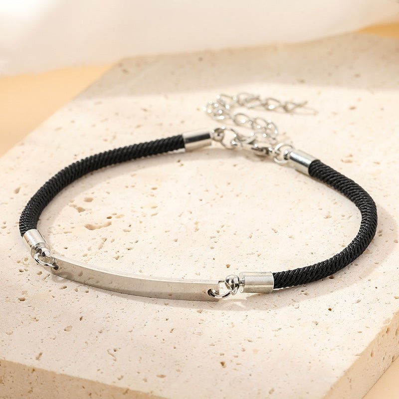 Bracelet cordon tressé personnalisable, plaque acier inoxydable à graver, modèle Simz