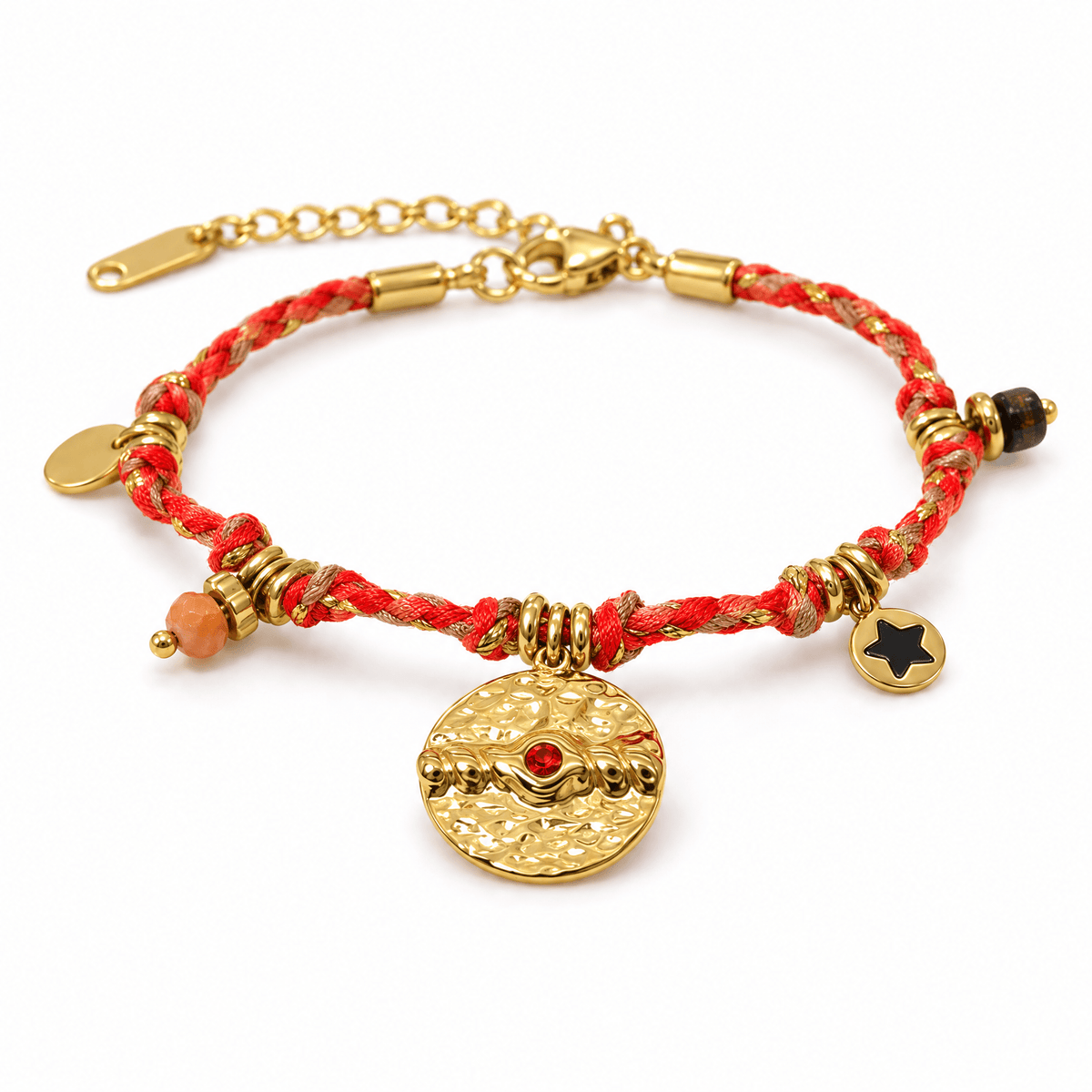 Bracelet Piuna Rouge posé de face sur fond blanc