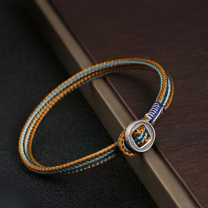 Bracelet cordon jaune et bleu avec fermoir argent sterling modèle Cristiano.