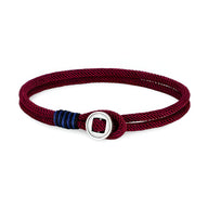 Bracelet cordon bordeaux avec fermoir en argent sterling design Vincent, détail bleu marine.