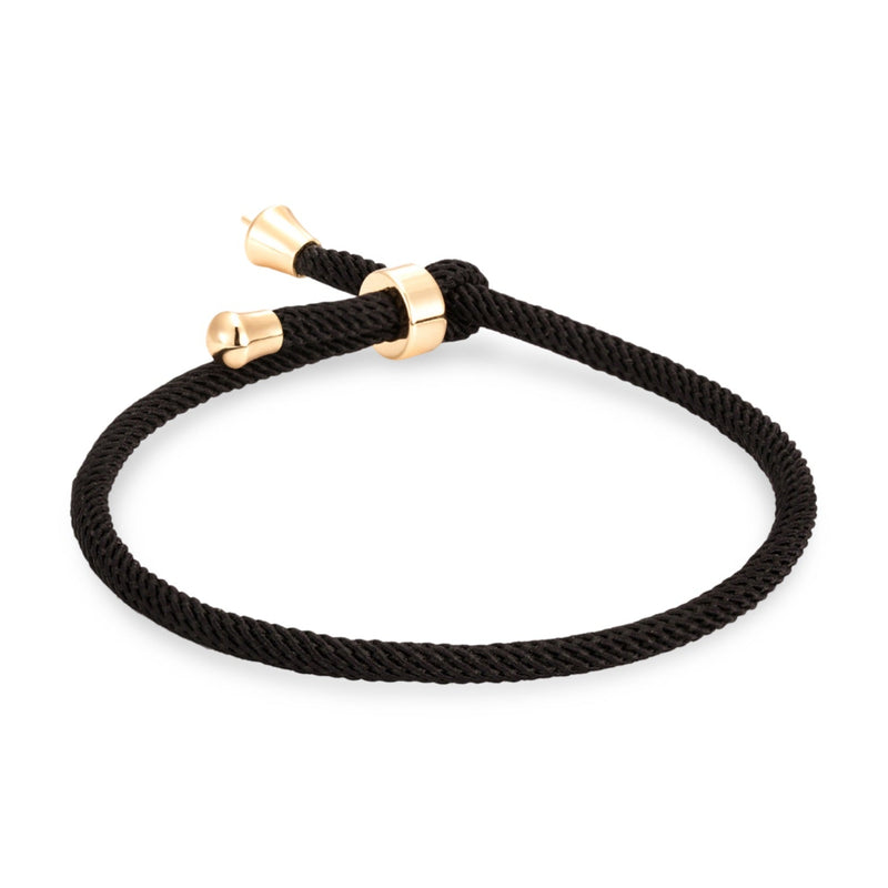 Bracelet cordon noir avec détails en titane plaqué or minimaliste modèle Frémi.