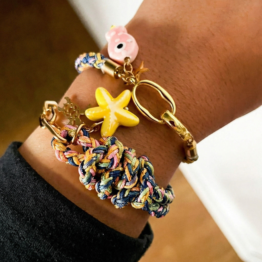 Koordarmband met diverse zeecharms, van roestvrij staal, voor dames, model Tilya