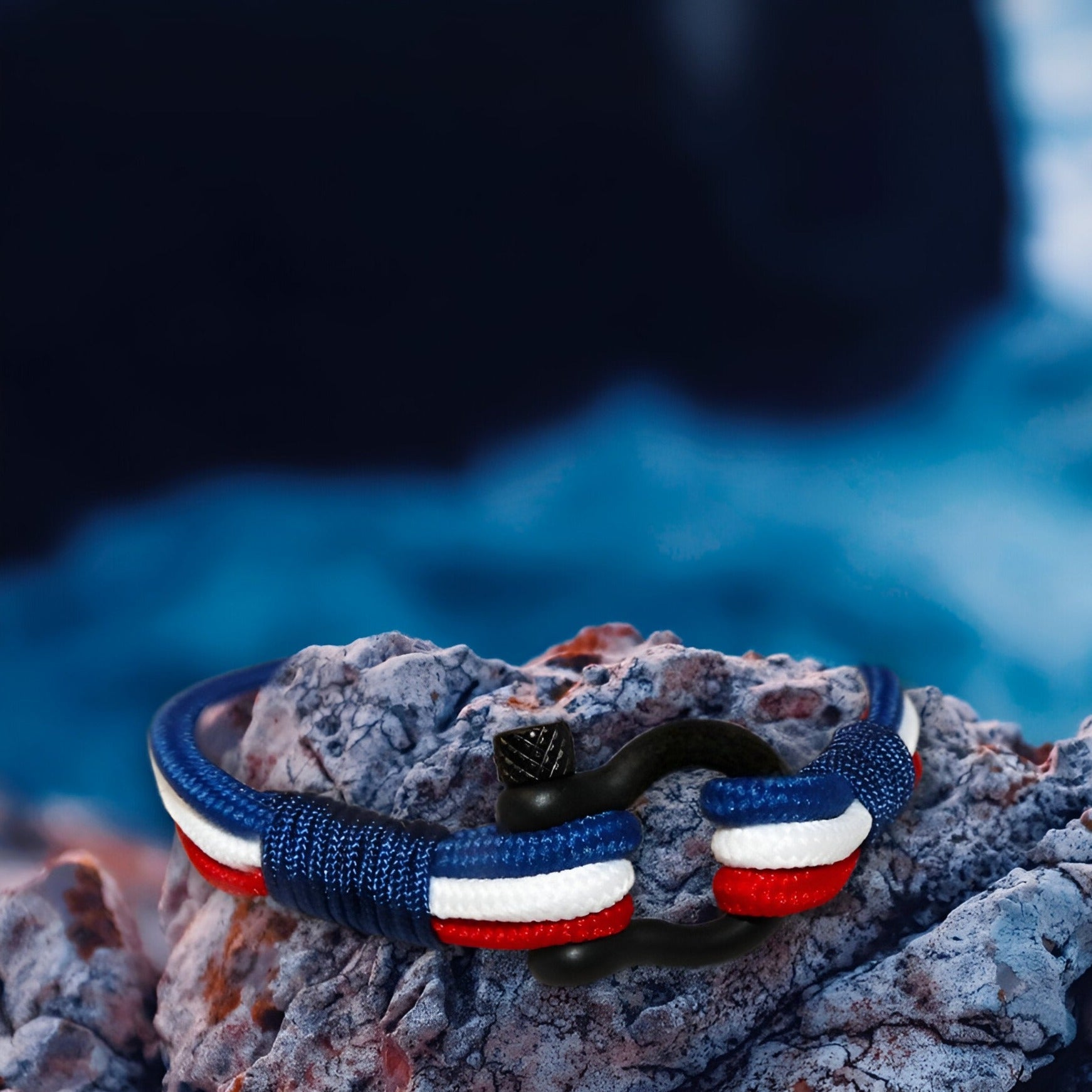 Bracelet cordon bleu blanc rouge, mousqueton en acier inoxydable, pour homme, modèle Samuel - La Boutique du Bracelet