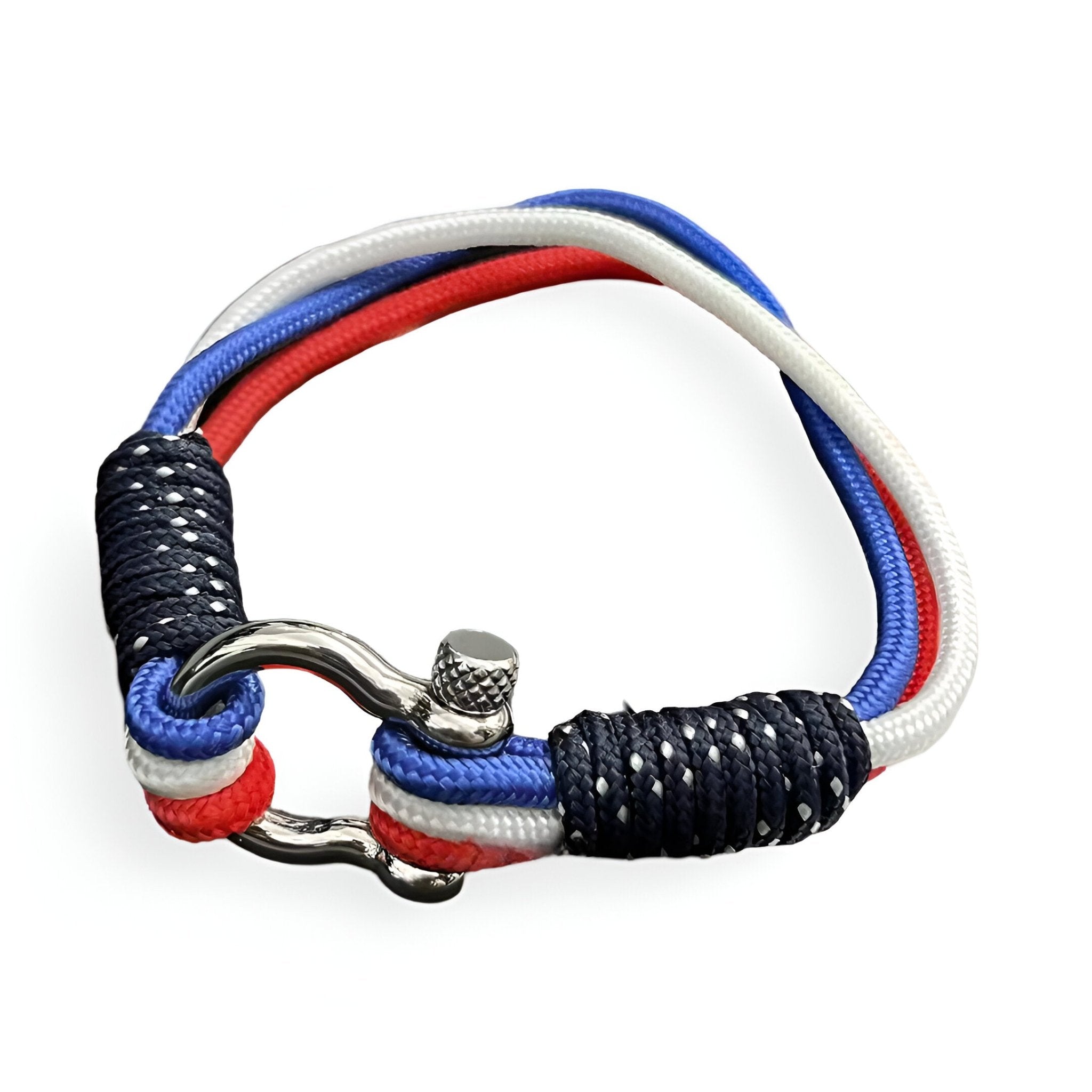 Bracelet cordon bleu blanc rouge, mousqueton en titane, pour homme, modèle Alvin - La Boutique du Bracelet