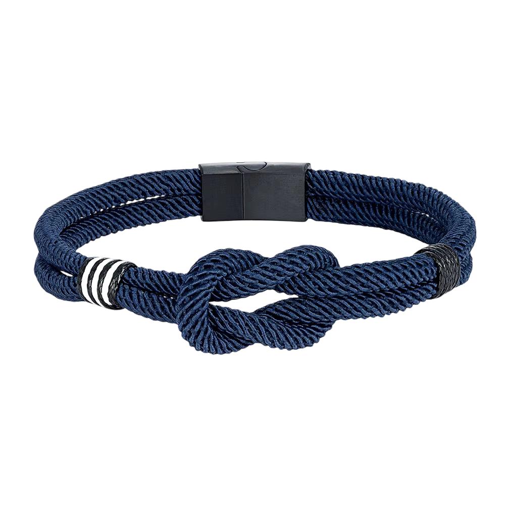 Bracelet cordon Bretagne, noeud marin, couleurs bretonnes, noir et blanc, modèle Malo