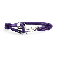 Bracelet cordon violet avec charm requin marteau en métal argenté design épuré.