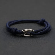 Bracelet cordon bleu marine pour homme avec fermoir mousqueton argenté, style Willy.