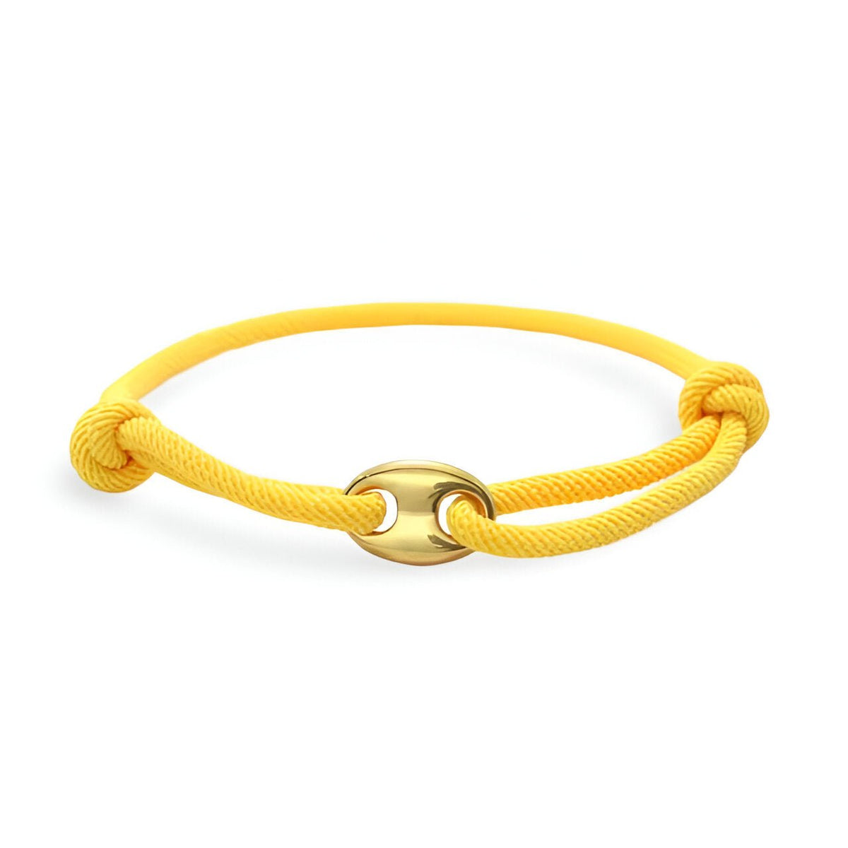 Bracelet cordon jaune avec fermoir doré minimaliste, style coulissant pour homme.