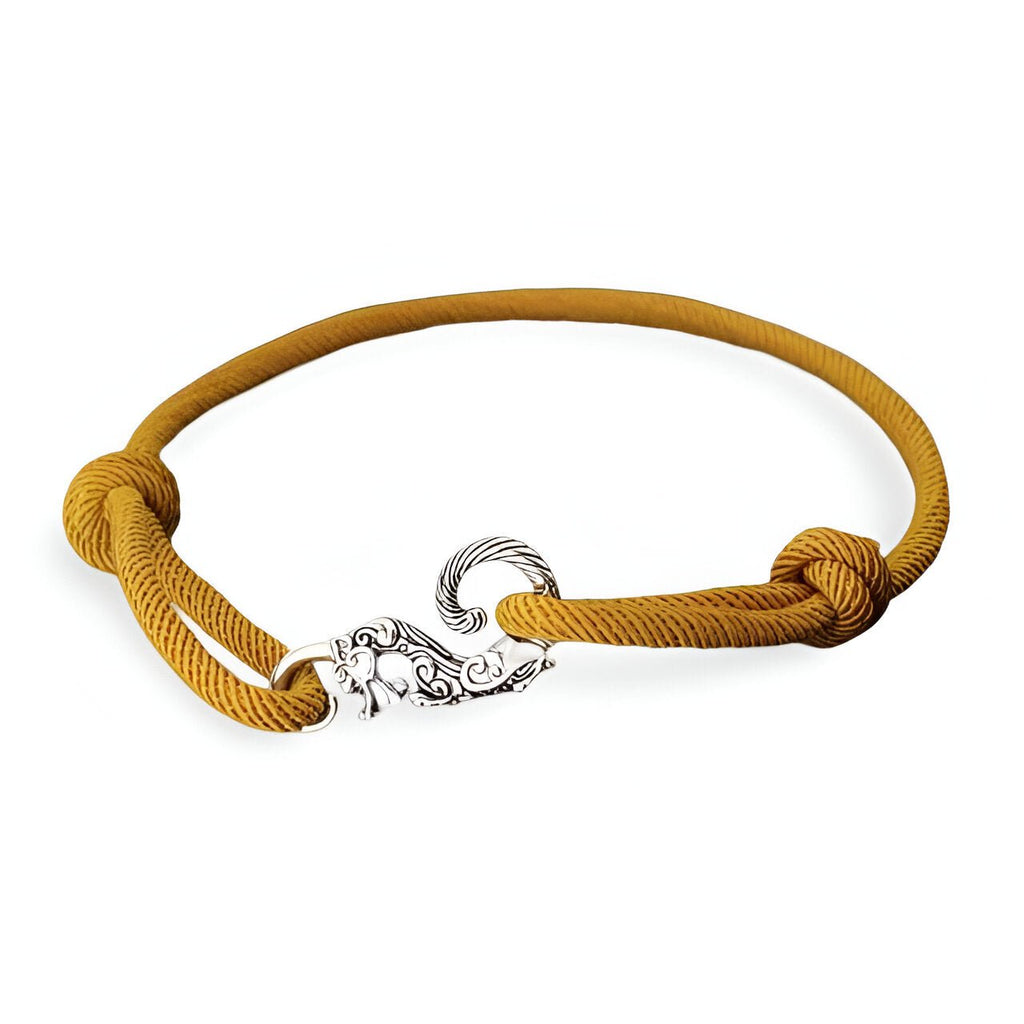 Bracelet cordon jaune avec fermoir en forme de dragon argenté homme modèle Elio.