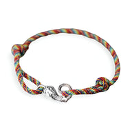 Bracelet cordon multicolore avec fermoir en forme de dragon argenté, modèle Elio pour homme.