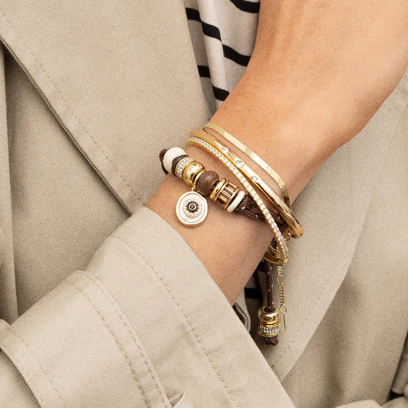 Pulsera de cordón deslizante de nailon, con dije de ojo protector, cuentas de resina de colores, joya ajustable, modelo Pétra