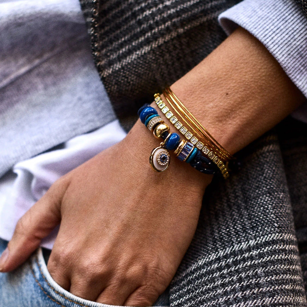 Pulsera de cordón deslizante de nailon, con dije de ojo protector, cuentas de resina de colores, joya ajustable, modelo Pétra