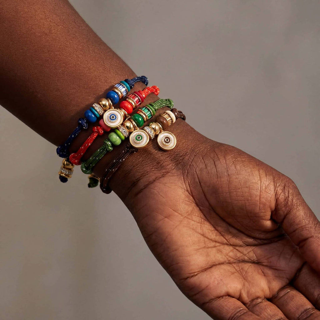 Pulsera de cordón deslizante de nailon, con dije de ojo protector, cuentas de resina de colores, joya ajustable, modelo Pétra