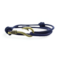 Bracelet cordon bleu marine avec hameçon doré coulissant pour homme.