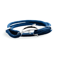 Bracelet cordon bleu avec dauphin argenté en pendentif pour homme.