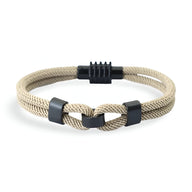 Bracelet cordon beige double avec nœud et fermoir noir pour homme modèle Stevie.