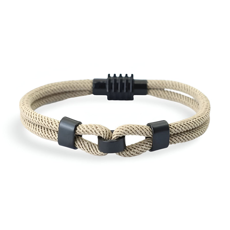 Bracelet cordon beige double avec nœud et fermoir noir pour homme modèle Stevie.