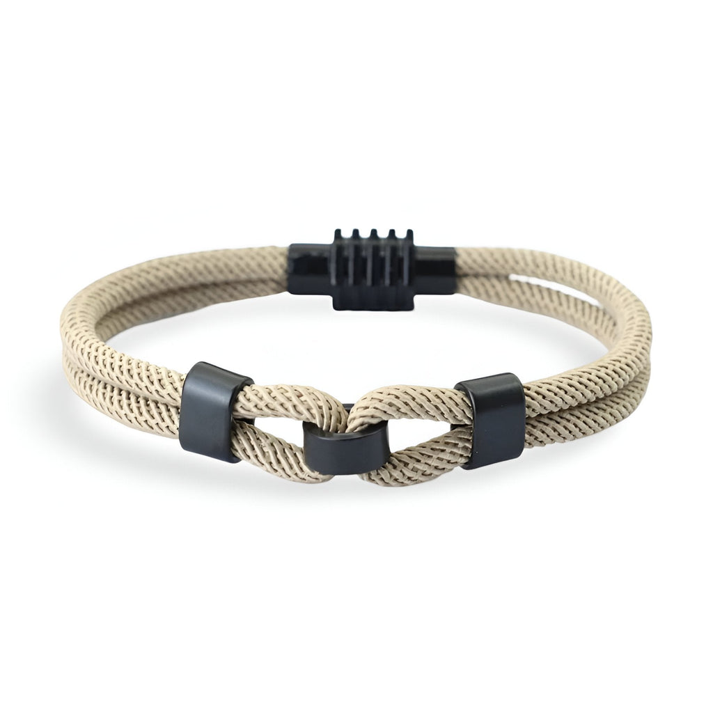 Bracelet cordon beige double avec nœud et fermoir noir pour homme modèle Stevie.