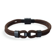 Bracelet cordon double marron à nœud avec fermoir noir pour homme modèle Stevie.