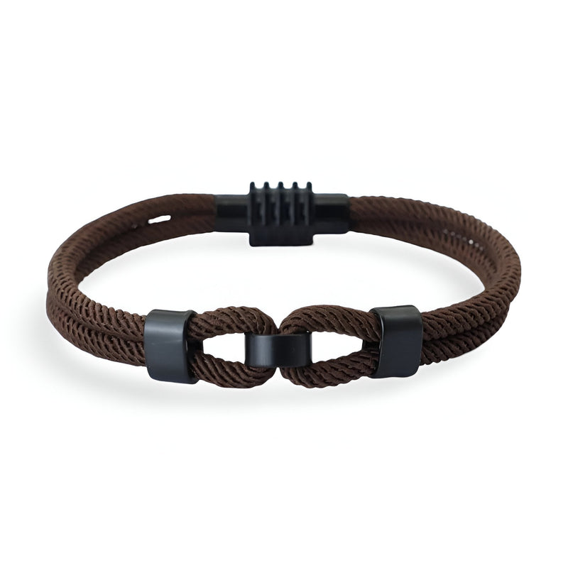 Bracelet cordon double marron à nœud avec fermoir noir pour homme modèle Stevie.