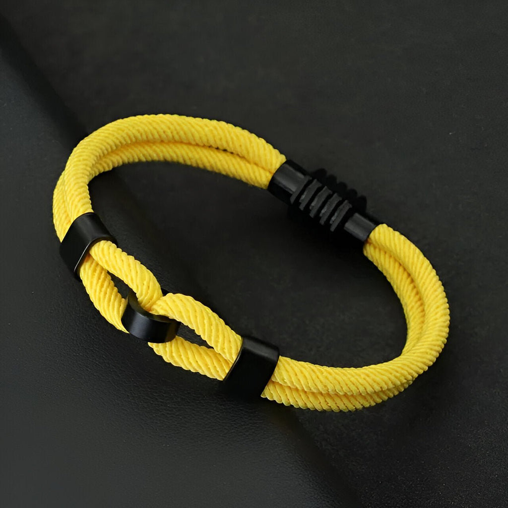 Bracelet cordon double jaune à nœud avec fermoir noir pour homme, style Stevie.
