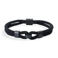 Bracelet cordon double noir à nœud pour homme avec fermoir magnétique noir mat.
