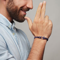 Bracelet cordon bleu double avec mousqueton acier inoxydable, style homme Felipe, 21 cm.