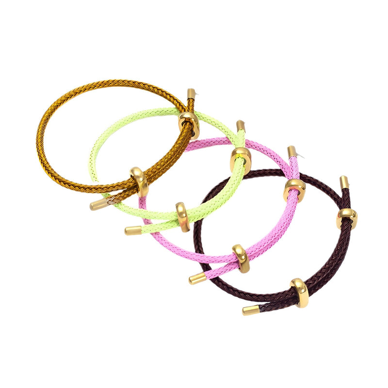 Bracelets cordon multicolores en acier inoxydable avec détails dorés, style authentique Hitam.