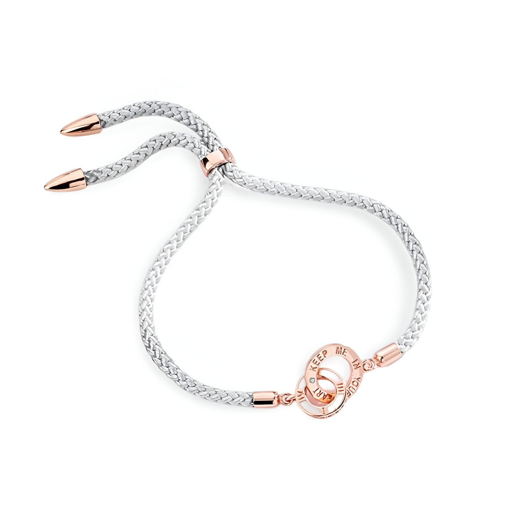 Bracelet cordon gris avec fermoir en argent sterling et détails en or rosé, modèle Fay.
