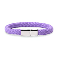 Bracelet cordon violet en corde de bateau avec fermoir en acier inoxydable brillant.