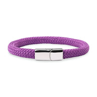 Bracelet cordon violet en corde de bateau avec fermoir en acier inoxydable poli.