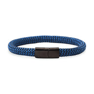 Bracelet cordon bleu en corde de bateau avec fermoir en acier inoxydable noir mat.