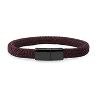 Bracelet cordon en corde de bateau bordeaux avec fermoir en acier inoxydable noir brillant.