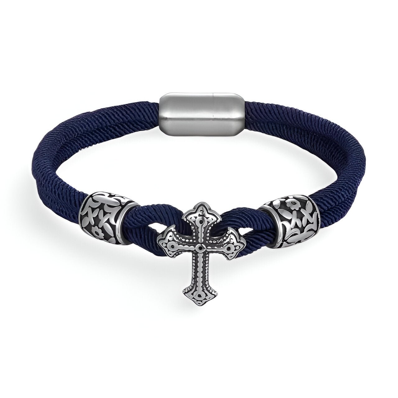 Bracelet cordon en coton, croix chrétienne en acier inoxydable, modèle Toreto - La Boutique du Bracelet