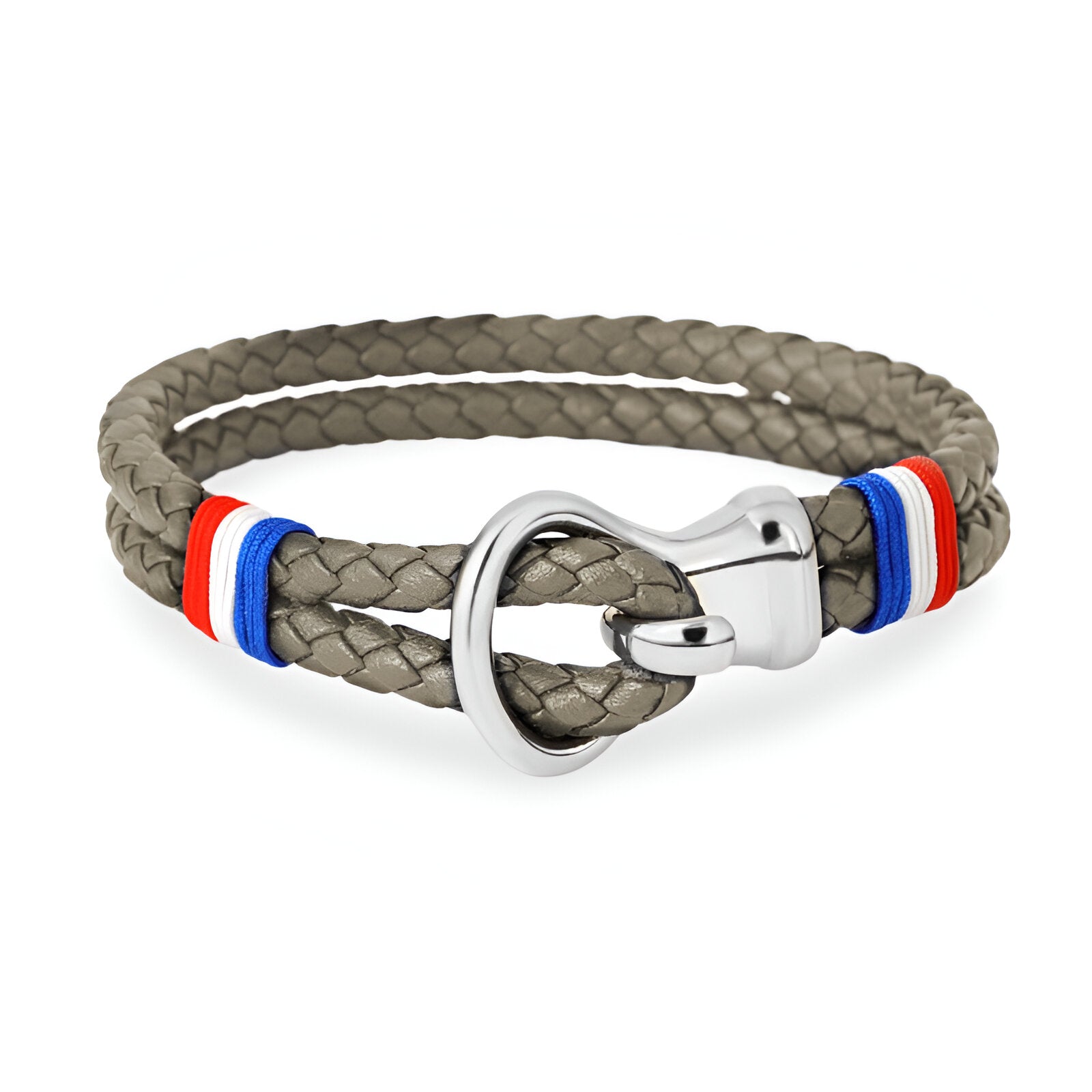 Bracelet cordon en cuir, à crochet en acier inoxydable, drapeau français, modèle Oren - La Boutique du Bracelet