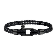 Bracelet cordon noir tressé avec mousqueton en acier inoxydable noir, style homme Ludo.