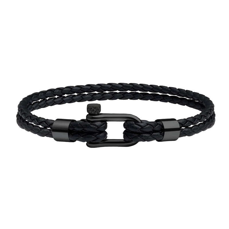 Bracelet cordon noir tressé avec mousqueton en acier inoxydable noir, style homme Ludo.