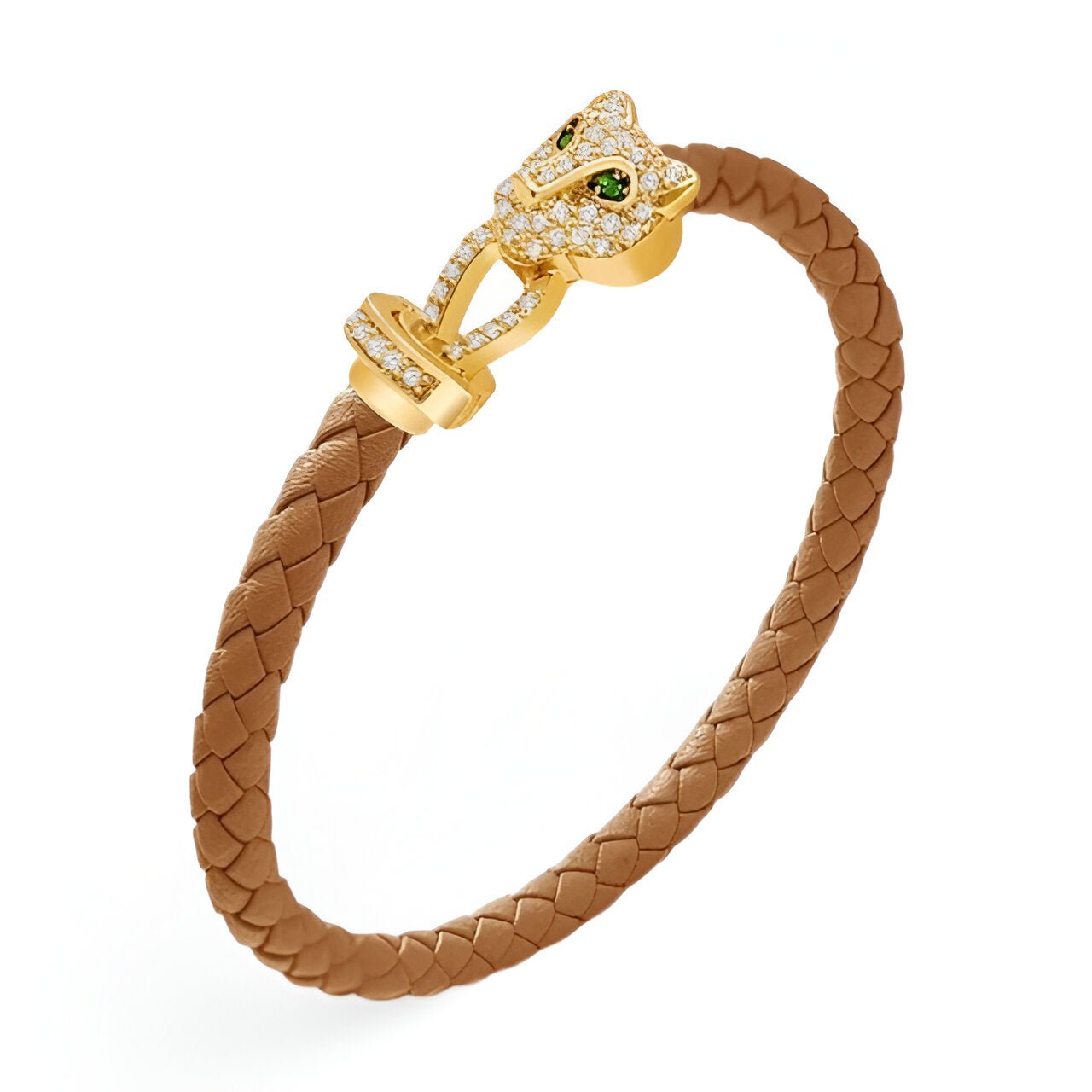 Bracelet cordon en cuir, tête de guépard, pour femme, modèle Gwana - La Boutique du Bracelet