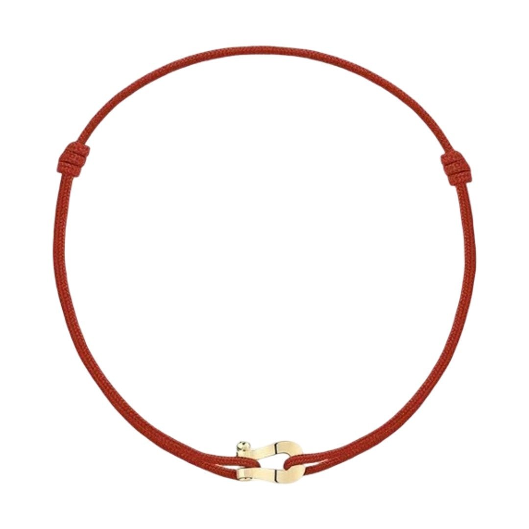 Bracelet cordon rouge avec fer à cheval en acier inoxydable doré, porte-bonheur, modèle Lanfeust.