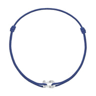 Bracelet cordon bleu avec fer à cheval en acier inoxydable argenté, style porte-bonheur.