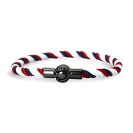 Bracelet cordon tricolore bleu blanc rouge avec fermoir magnétique noir pour homme.