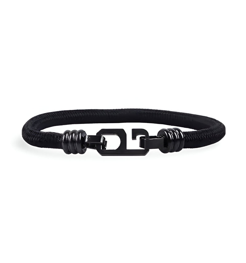 Bracelet cordon noir pour homme avec fermoir métal noir style géométrique Wynn.