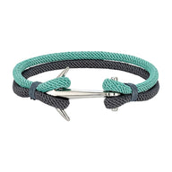 Bracelet cordon marin bleu turquoise et gris avec ancre en acier inoxydable ajustable.