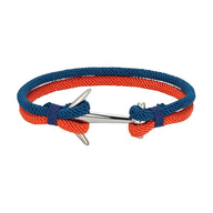Bracelet cordon marin bleu et orange avec ancre en acier inoxydable ajustable.