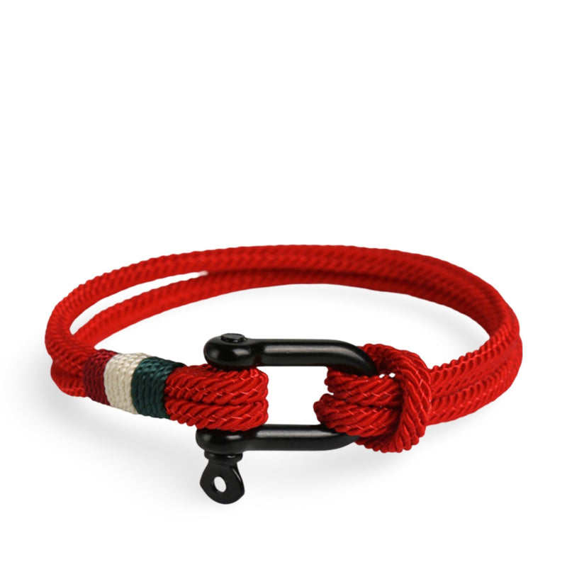 Bracelet cordon rouge avec mousqueton noir en acier inoxydable, style alluré homme.