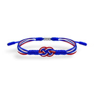 Bracelet cordon bleu, blanc, rouge avec nœud tricolore inspiré du drapeau français.