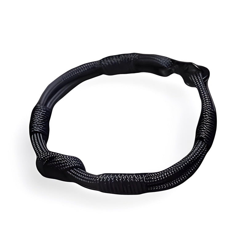 Bracelet cordon noir à petit mousqueton avec noeuds décoratifs en tissu tressé.