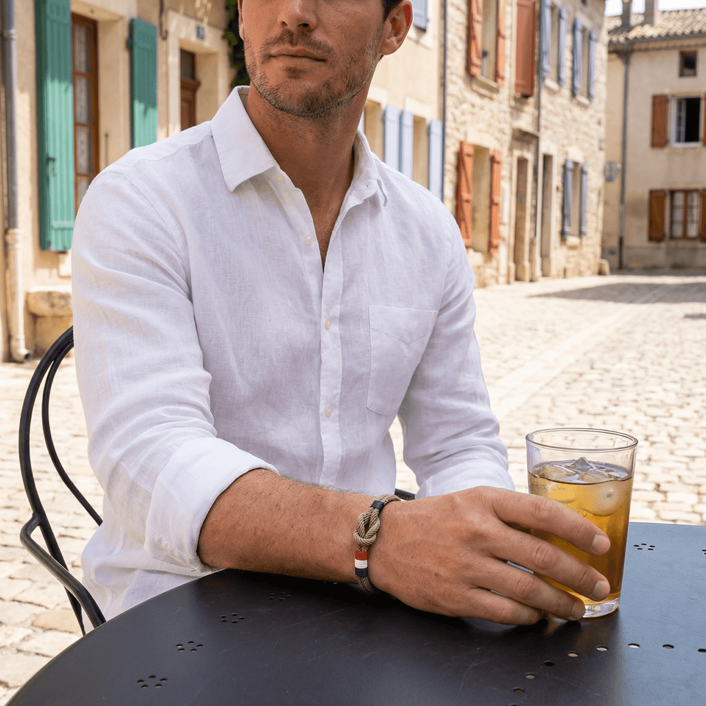 Armband mit Kordel, Knoten, französischer Flagge, Modell Théo